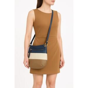 B. Makowsky Colorblock Leather Crossbody Bag – Blue, Cream & Taupe